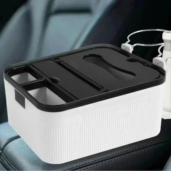 Car Armrest Storage Box with 2 Folding Cup Tissue Holders Multifunctional NEW - Picture 16 of 16